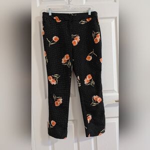 Kenar Black Polka Dot & Floral Ankle High stretch Pants Orange Flowers 8 - MINT